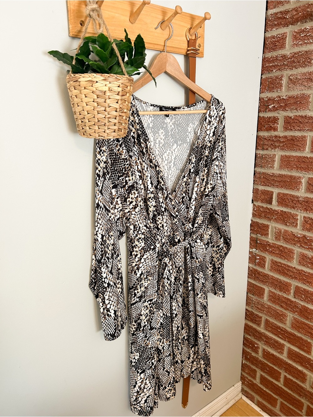 Snake-Print Wrap Dress in Black and White